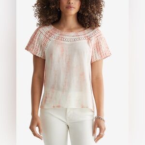 $79 Lucky Brand Crochet Neck Textured Top Women’s